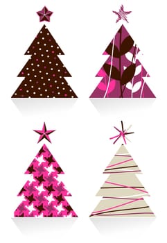 Christmas trees made with textures with a star on top. Vector file available.