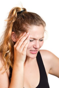 portrait of a caucasian woman with headache