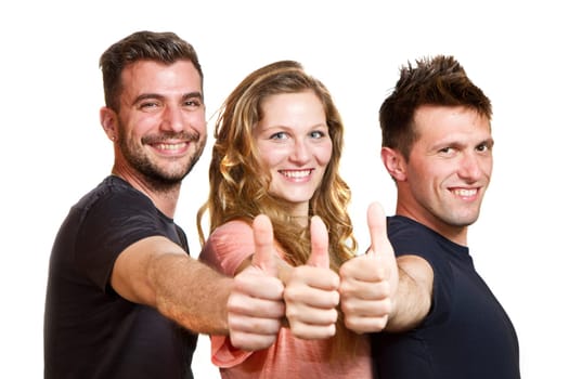 Happy group of friends isolated over white