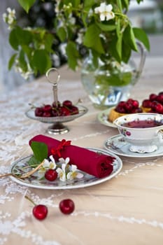 Afternoon tea with cherry pie