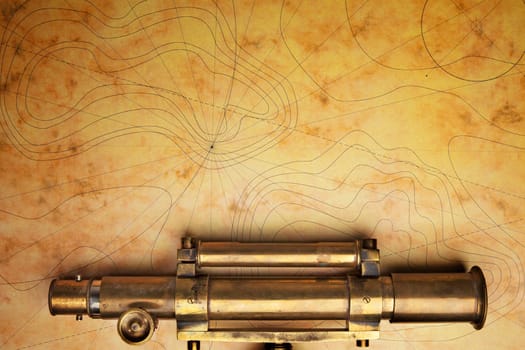 Antique telescope with sea map