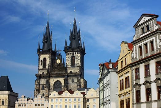 View of Prague Tyn Church in Old Town Square (Prague, Czech Republic)