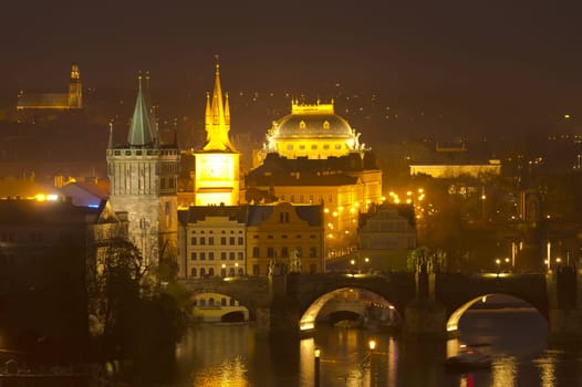 Night view of the historical center of Prague (Czech Republic)