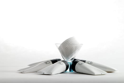 Various professional spa products arranged on a white background