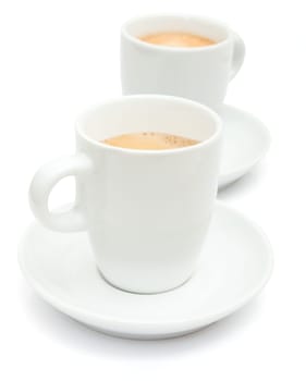 Two White Cups of Espresso Coffee on White Background