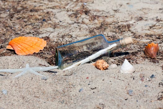 Message in a bottle on the beach