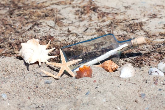 Message in a bottle on the beach