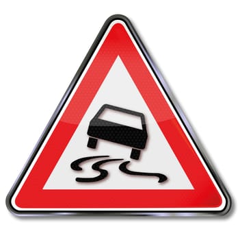 Traffic sign black ice and risk of skidding
