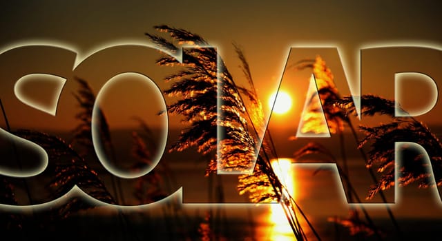 SOLAR written fine on a sunset background - ideal for more atmosphere on your website or presentation