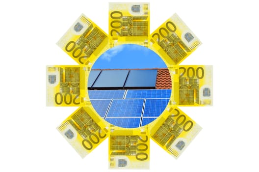 Banknotes as sun and solar roof