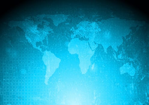 Grunge tech background with world map. Eps 10