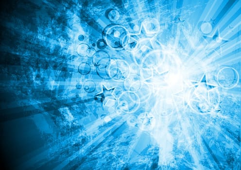 Abstract blue background with stars and circles. Eps 10