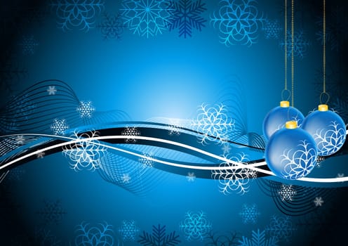 Dark blue greeting card with Christmas balls. Vector eps 10