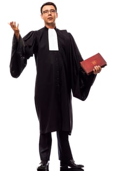 one caucasian lawyer man pleading in studio isolated on white background