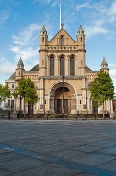 stunning Saint Anne&#039 s Cathedral or Belfast Cathedral in Belfast, Northern Ireland (blue sky)