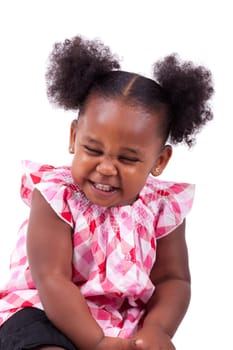 Cute little african american girl laughing, isolated on white background