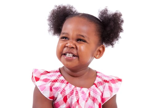 Cute little african american girl laughing, isolated on white background