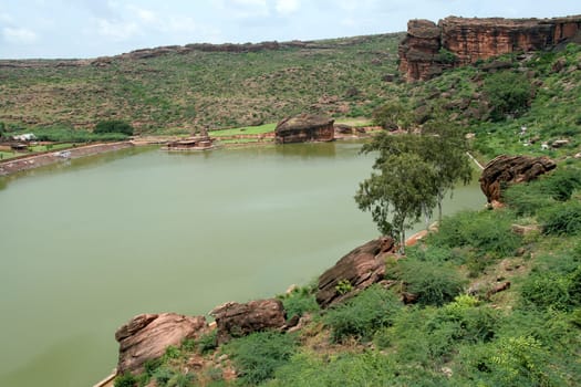 Historical Agasthya Teertha Lake at Badami, Karnataka, India, Asia