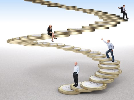 business people on coin euro stair