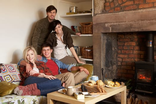 Young couples in cosy cottage