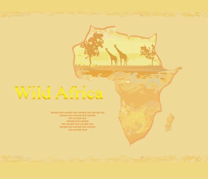 grunge background with African fauna and flora