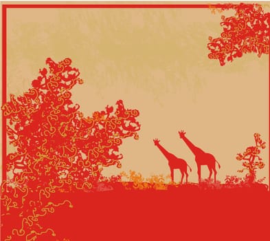 grunge background with African fauna and flora