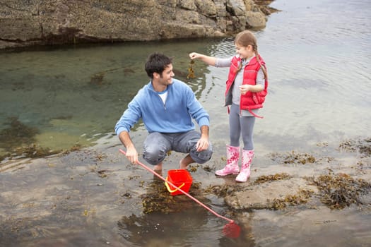 Father with daughter on beach