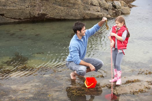 Father with daughter on beach