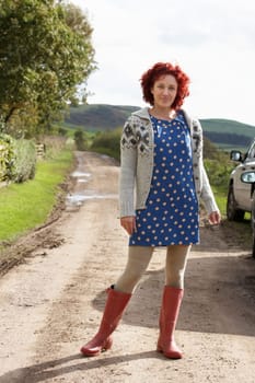 Woman on country path