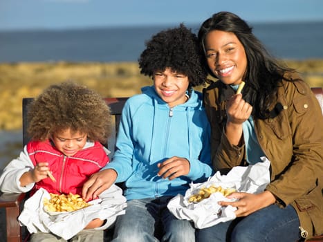 Happy family having picnic