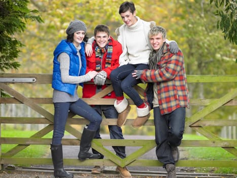 Young friends sitting on fence