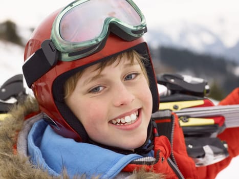 Pre-teen Boy On Ski Vacation