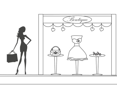 fashion girl Shopping , doodle illustration