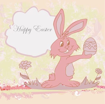 Illustration of happy Easter bunny carrying egg