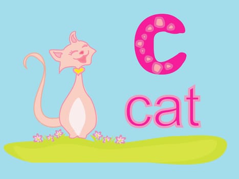 illustration of animal alphabet C with cat
