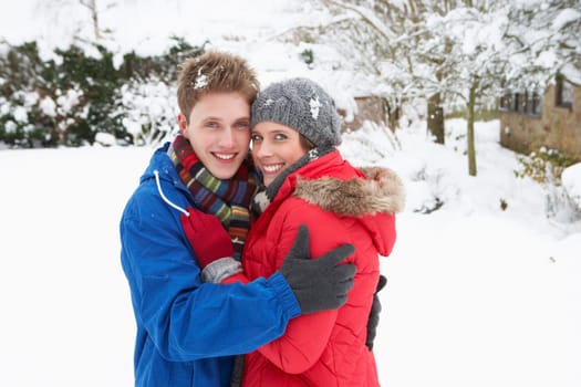 Young couple in snow