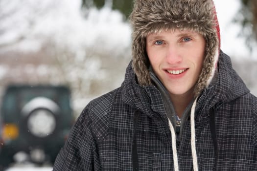 Young man in snow