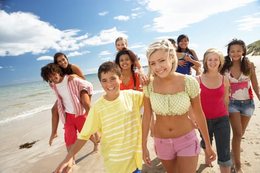 Teenagers walking on beach