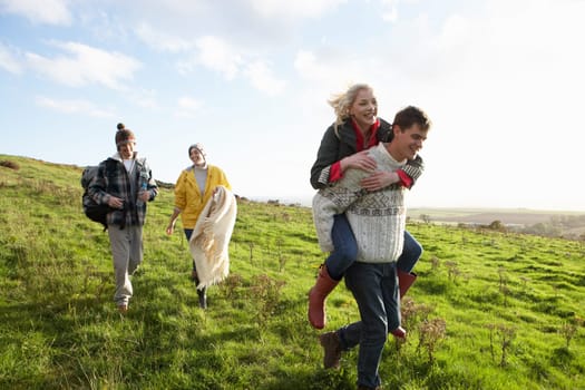 Young couples on country walk