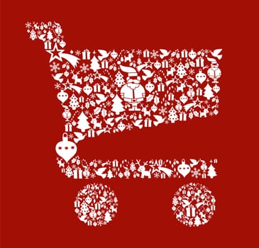 Christmas icon set in shopping cart shape background. Vector file available.
