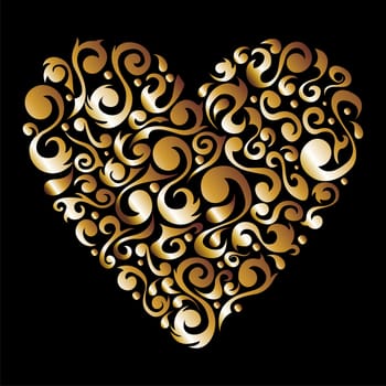 Golden love heart with floral design silhouette background. Vector file available.