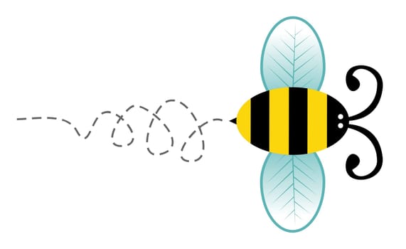 Cute bee cartoon style character flying isolated over white background.