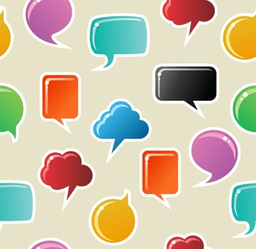 Social speech bubbles in different colors and forms seamless pattern illustration background. Vector file available.