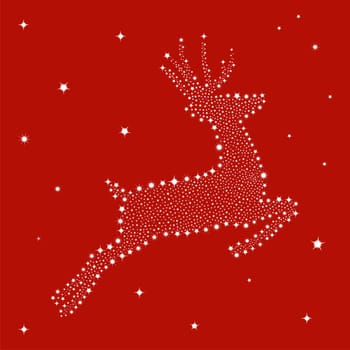 Christmas stars in reindeer shape postcard red background. Vector file available.
