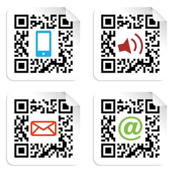 Concept with QR code label with the social media icons. Vector file available.