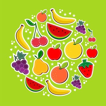 Contemporary fruits composition in block colors. Useful vector illustration background for food industry ads design