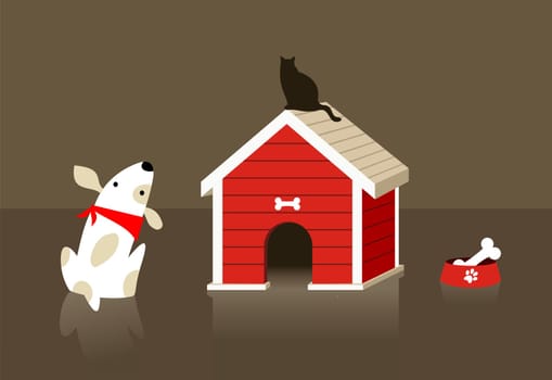 The dog looks at the cat carefully. Vector file available.