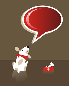 The dog with bone food and red social bubble over brown background. Vector file available