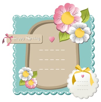 New happy spring label set with season flowers background. Vector file available.