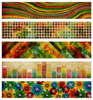 Set of abstract compositions of colors on retro background.